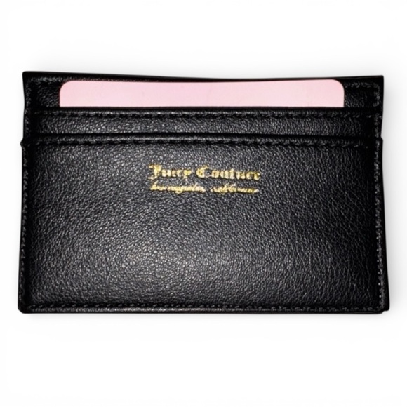 Juicy Couture Card Holder Wallet Black Faux Leather Slim NWOT - Picture 1 of 6